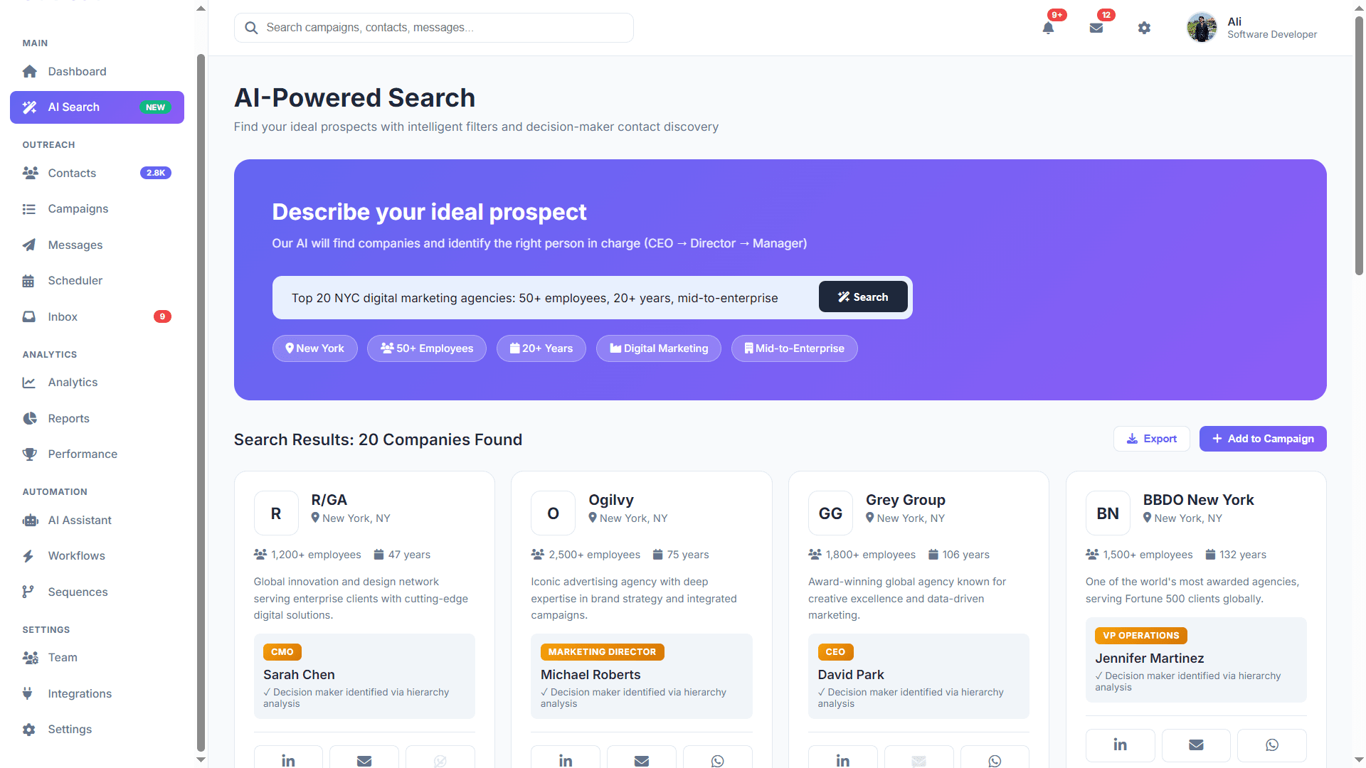 Outread Search Interface